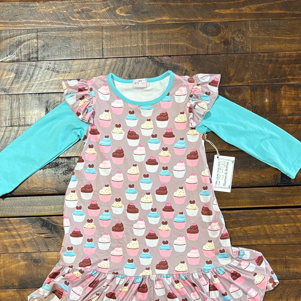 Cupcake Print Kids Casual Dress - Pink and Blue